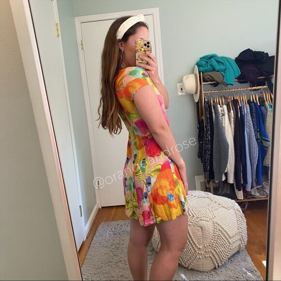 FARM Rio Brazil Vibrant Yellow Orange Tropical Soft Cotton Colorful Mini Dress S - Picture 6 of 12